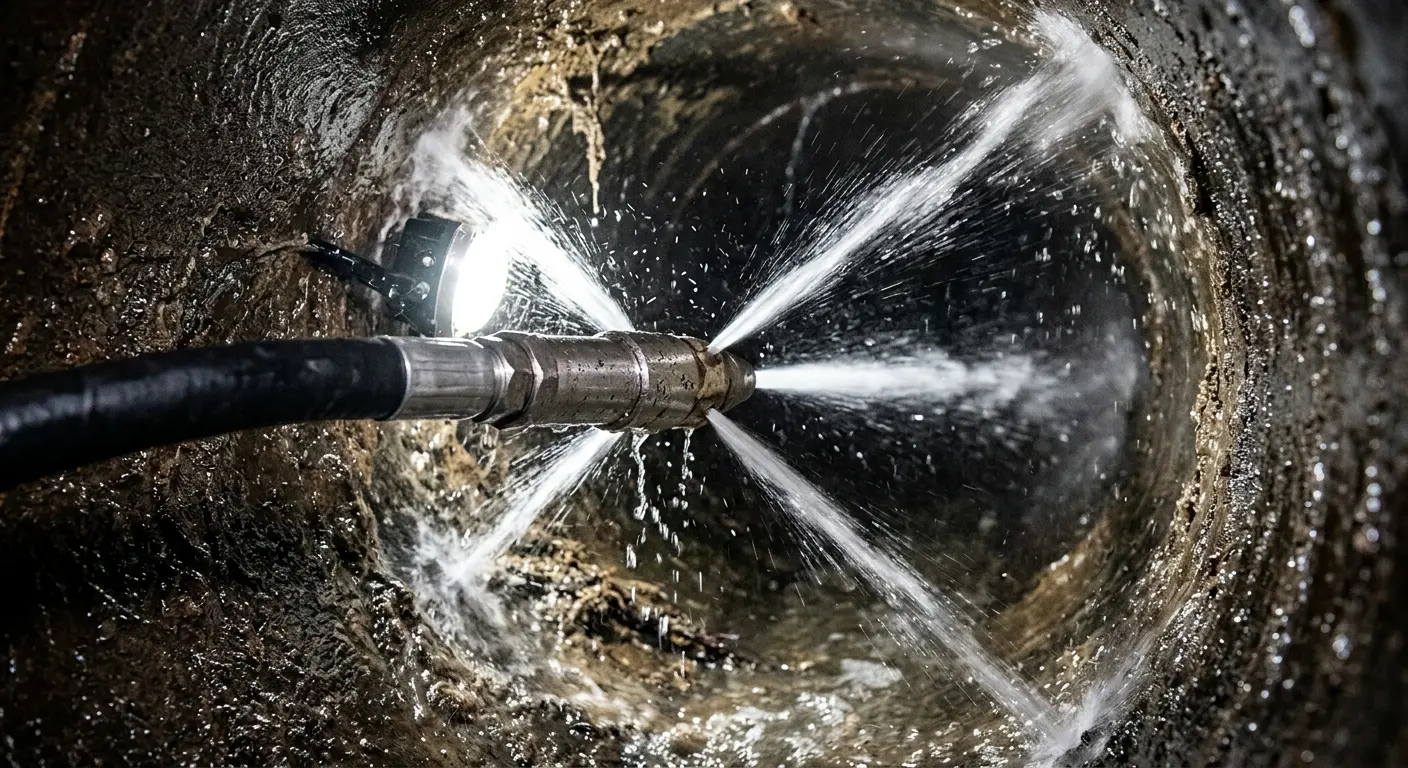 High-pressure hydro jetting nozzle cleaning sewer pipe for Trenchless Sewer Repair in Altamonte Springs