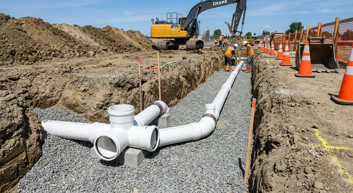 New PVC sewer pipe installation in open trench for Sewer Backup in Altamonte Springs